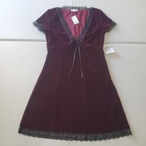 Y2K Babydoll Whimsigoth Goth Vampire Topshop Dress Women 8 Burgundy Velvet Lace